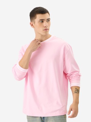 The Souled Store Solid Men Round Neck Pink T-Shirt