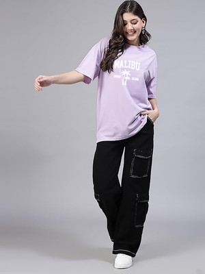 My Swag Typography Women Round Neck Purple T-Shirt