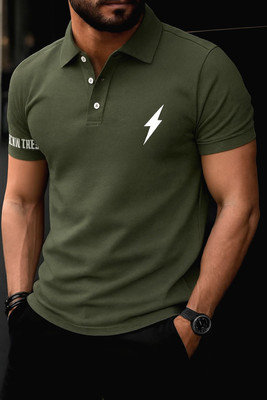 HilGar Solid Men Polo Neck Dark Green T-Shirt
