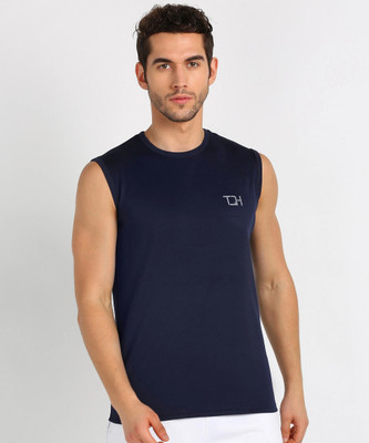 TQH Solid Men Round Neck Dark Blue T-Shirt