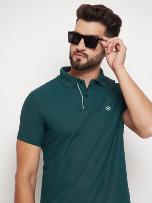 UNIBERRY Solid Men Polo Neck Dark Green T-Shirt