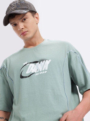 Glitchez Printed Men Round Neck Green T-Shirt