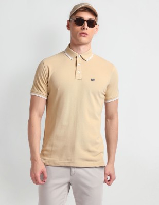 Arrow Sport Solid Men Polo Neck Beige T-Shirt