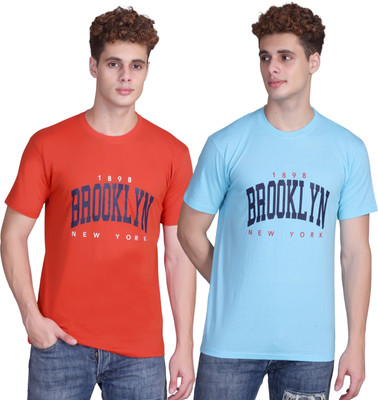Zeffit Printed Men Round Neck Light Blue, Brown T-Shirt