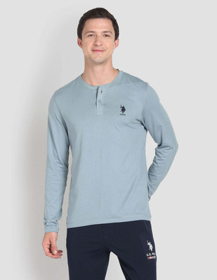 U.S. POLO ASSN. Solid Men Henley Neck Light Blue T-Shirt
