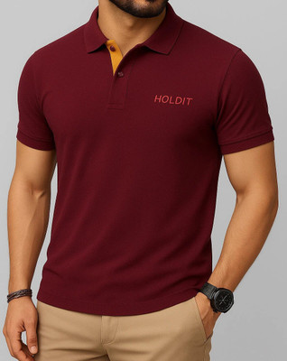 HouseOfCommon Solid Men Polo Neck Maroon T-Shirt