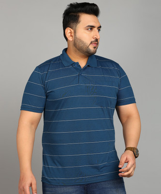 METRONAUT PLUS Striped Men Polo Neck Blue T-Shirt