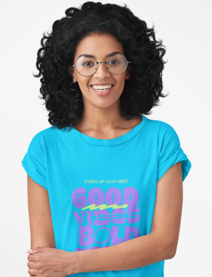 PD CLORI Graphic Print Women Round Neck Light Blue T-Shirt
