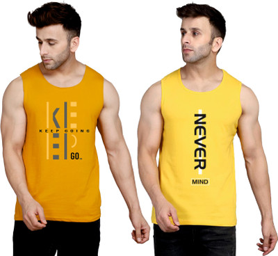 SLOWLORIS Printed Men Round Neck Brown, Yellow T-Shirt