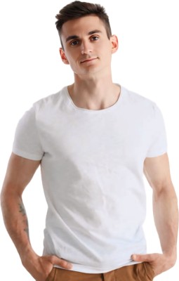 MKTEES Solid Men Round Neck White T-Shirt