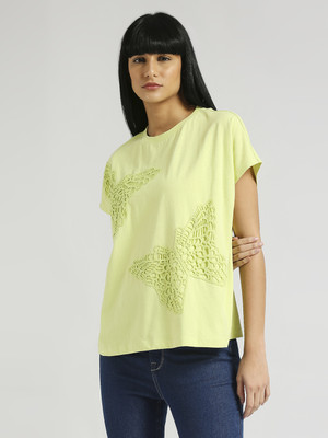 Pepe Jeans Printed Women Round Neck Green T-Shirt