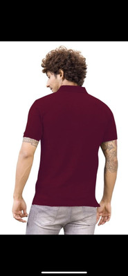 m2hit Solid Men Polo Neck Maroon T-Shirt