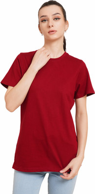 APKR Solid Women Round Neck Maroon T-Shirt