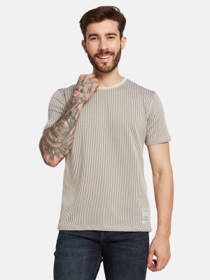 Octave Striped Men Round Neck Grey T-Shirt