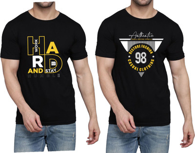 WOOSTRO Printed Men Round Neck Black T-Shirt
