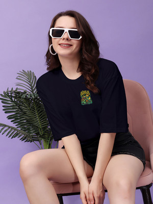 CORSICA Graphic Print Women Round Neck Navy Blue T-Shirt
