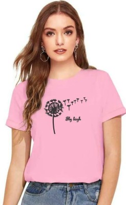 Madhav Creation Printed Women Round Neck Pink T-Shirt