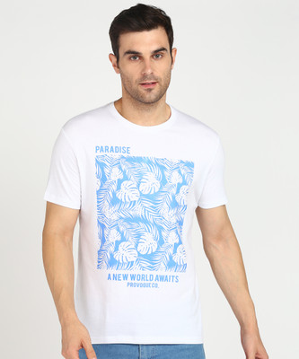 PROVOGUE Printed Men Round Neck White T-Shirt