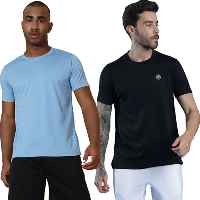 Adorbs Solid Men Round Neck Blue, Black T-Shirt
