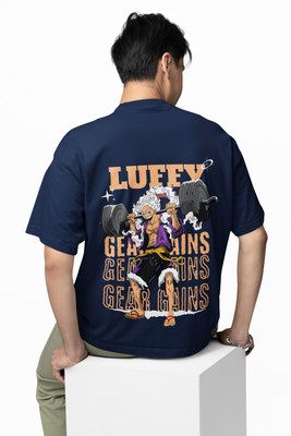Hello Swanky Printed Men Round Neck Dark Blue T-Shirt