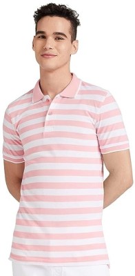 JAYNATHELEC Striped Men Polo Neck Pink T-Shirt