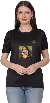 SOLBLOOMS Printed Women Round Neck Black T-Shirt