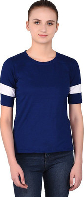 Trendfull Solid Women Round Neck Blue T-Shirt