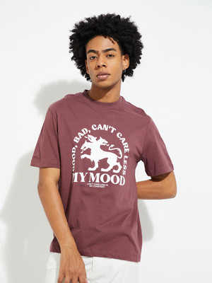 MAX Printed Men Round Neck Purple T-Shirt