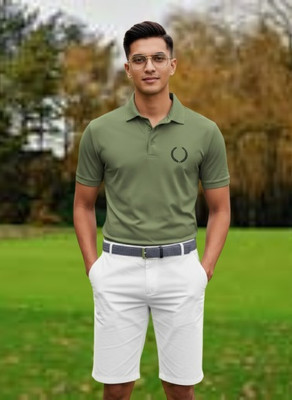 Siya Fashion Solid Men Polo Neck Green T-Shirt