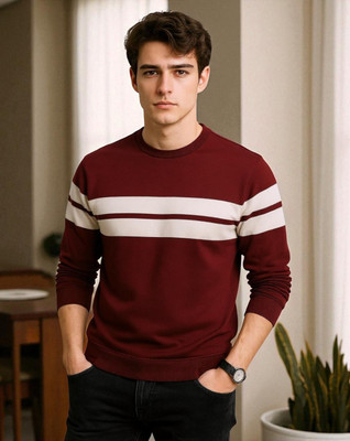Autna Solid Men Round Neck Maroon T-Shirt