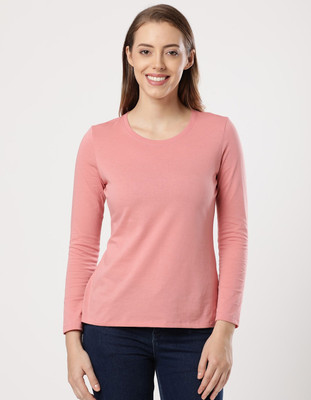 JOCKEY Solid Women Round Neck Pink T-Shirt