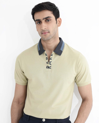 RARE RABBIT Solid Men Polo Neck Green T-Shirt