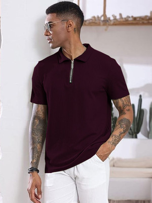 Madfrog Solid Men Polo Neck Maroon T-Shirt