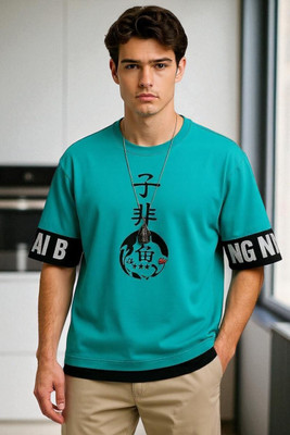 FAOES Printed Men Round Neck Green T-Shirt