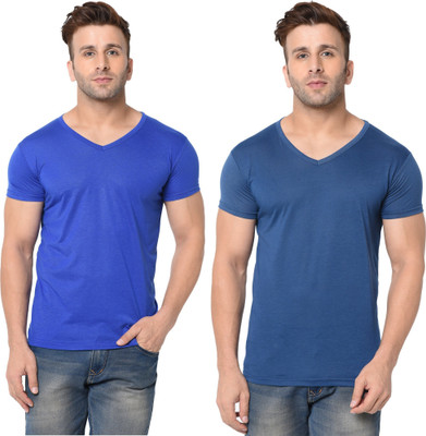 Adorbs Trend Solid Men V Neck Dark Blue, Blue T-Shirt