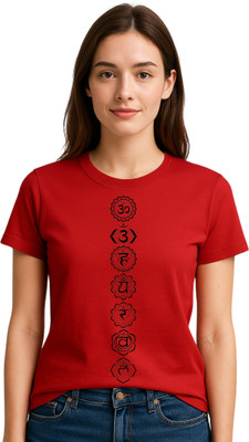 KMBCO Printed Women Round Neck Red T-Shirt