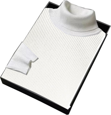 clothster Solid Men High Neck White T-Shirt