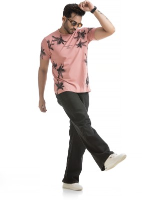 Vital Printed Men Round Neck Pink T-Shirt