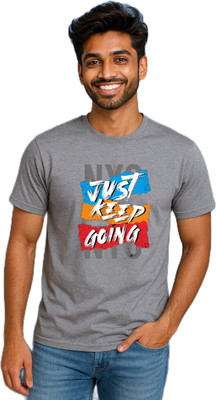 purycot Printed Men Round Neck Grey T-Shirt