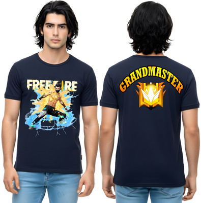 RARE SHADO Striped Men Round Neck Navy Blue T-Shirt