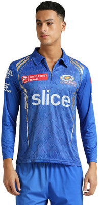 playR X Mumbai Indians Printed Men Polo Neck Blue T-Shirt