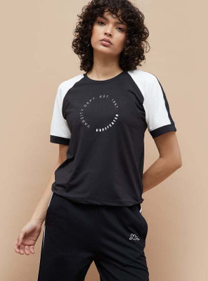 Kappa Solid Women Round Neck Black T-Shirt