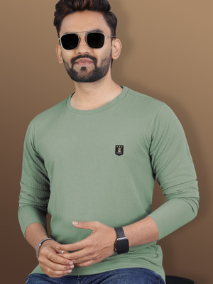 VeBNoR Solid Men Round Neck Light Green T-Shirt