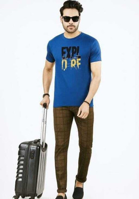 Rekha Textiles Graphic Print Men Round Neck Blue T-Shirt