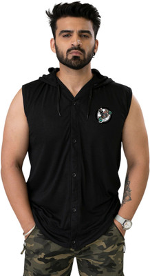 Lawful Casual Graphic Print Men Hooded Neck Black T-Shirt