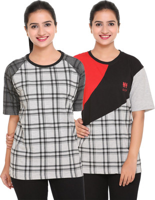 HouseOfCommon Printed Women Round Neck Multicolor T-Shirt