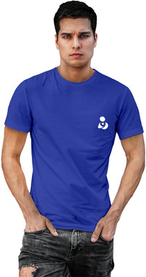 Fighterhero Solid, Printed Men Round Neck Blue T-Shirt