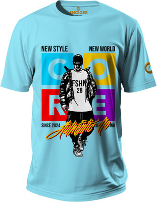 Enciger Printed Men Round Neck Navy Blue T-Shirt