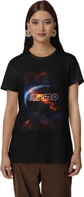 Special Trend Hub Graphic Print Women Round Neck Black T-Shirt