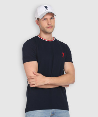 U.S. POLO ASSN. Solid Men Round Neck Blue T-Shirt